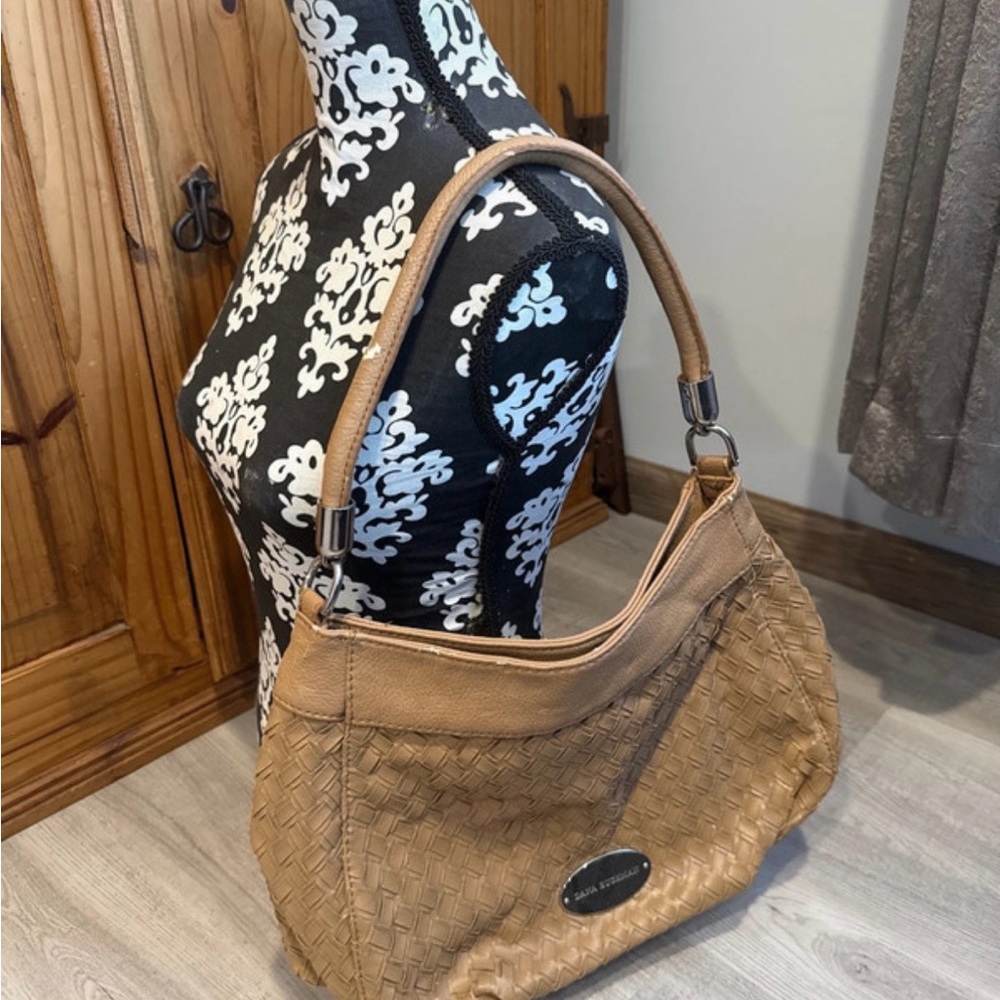 Dana Buchman Faux Leather Woven Shoulder Bag in Tan